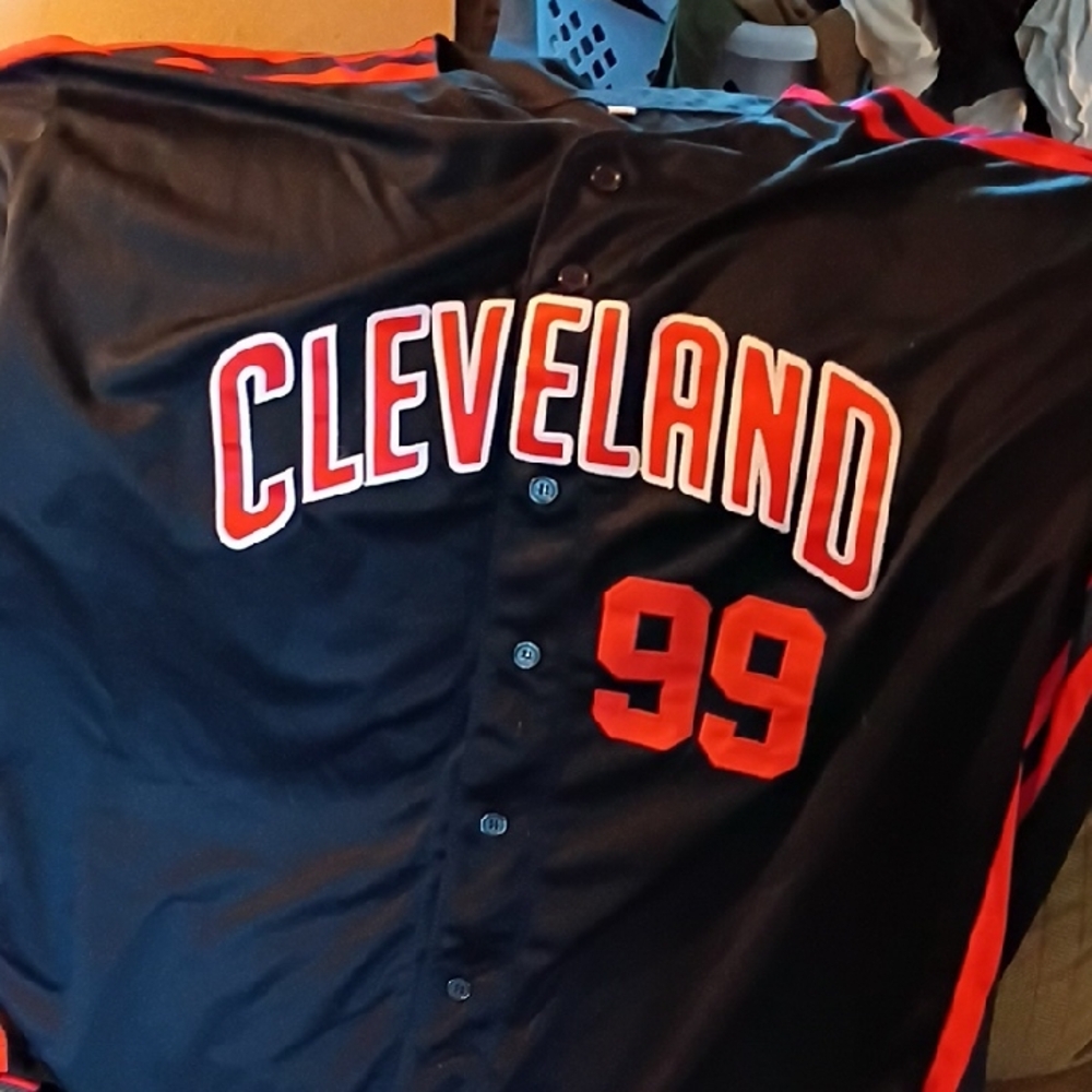 Navy Jersey Top with Red Trim and Large Numbering